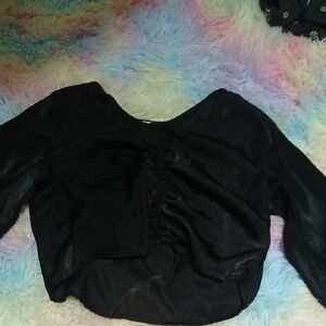 H&M Black Ruched 3/4 Sleeve Blouse